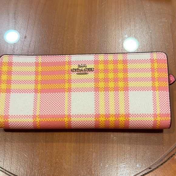 Coach Pink and Yellow Checkered Wallet - Picture 1 of 5